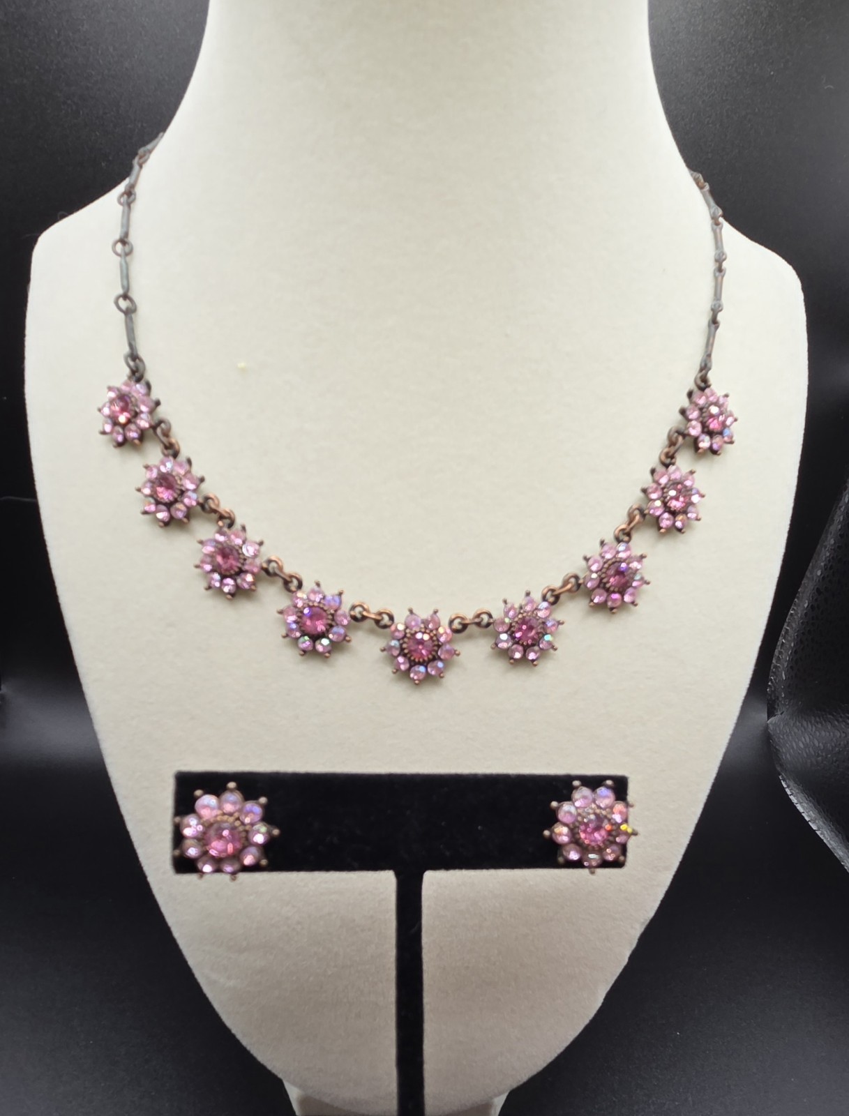 Vintage Avon Pink Flower Necklace And Earrings Set 16″ With 3″ Extender