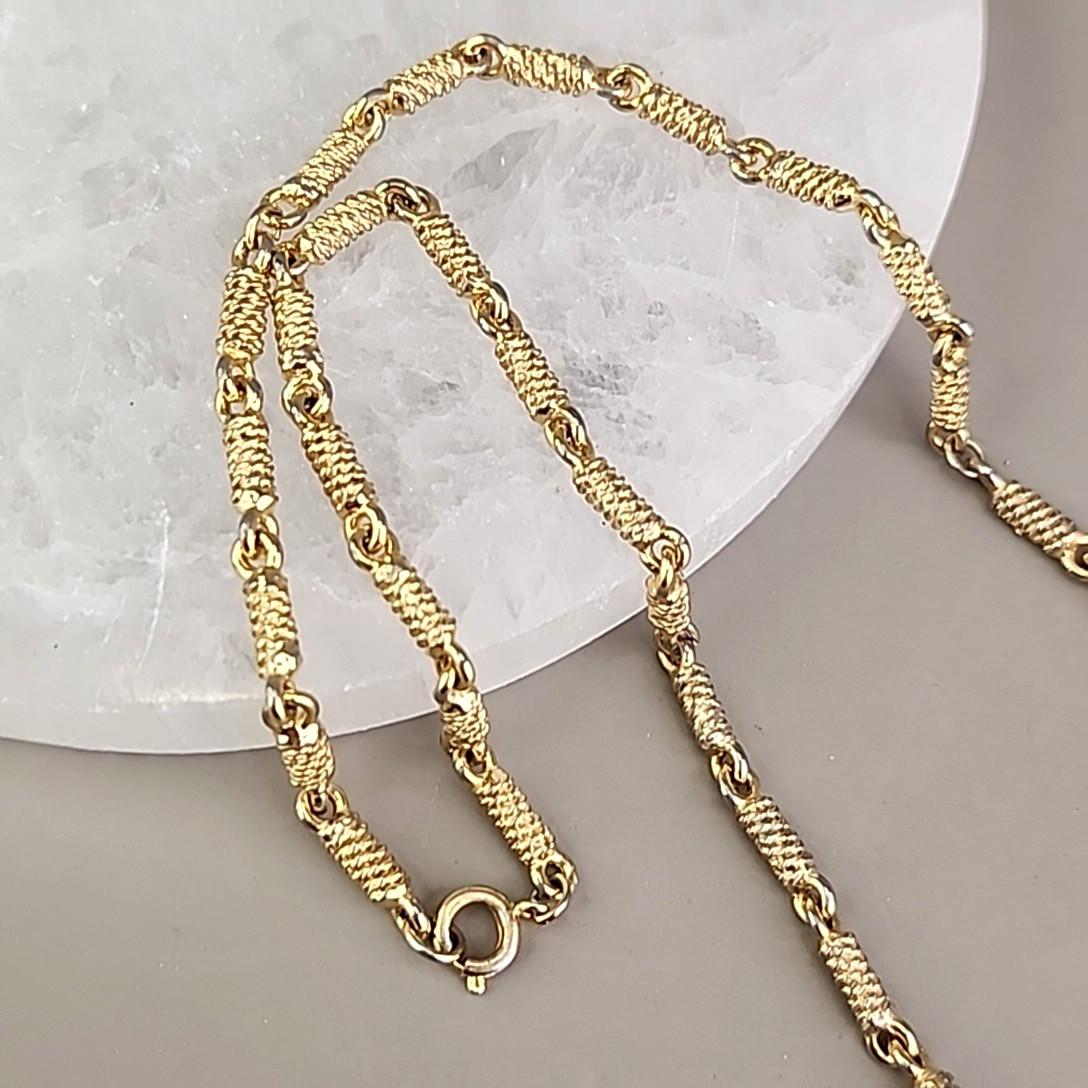 Vintage Bar Link Necklace Textured Gold Tone 18″