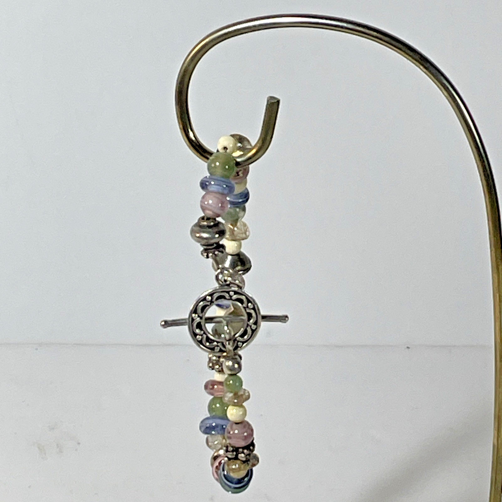 Vintage Sterling Silver Pastel Colors Beaded Bracelet Southwest Toggle Clasp 8″