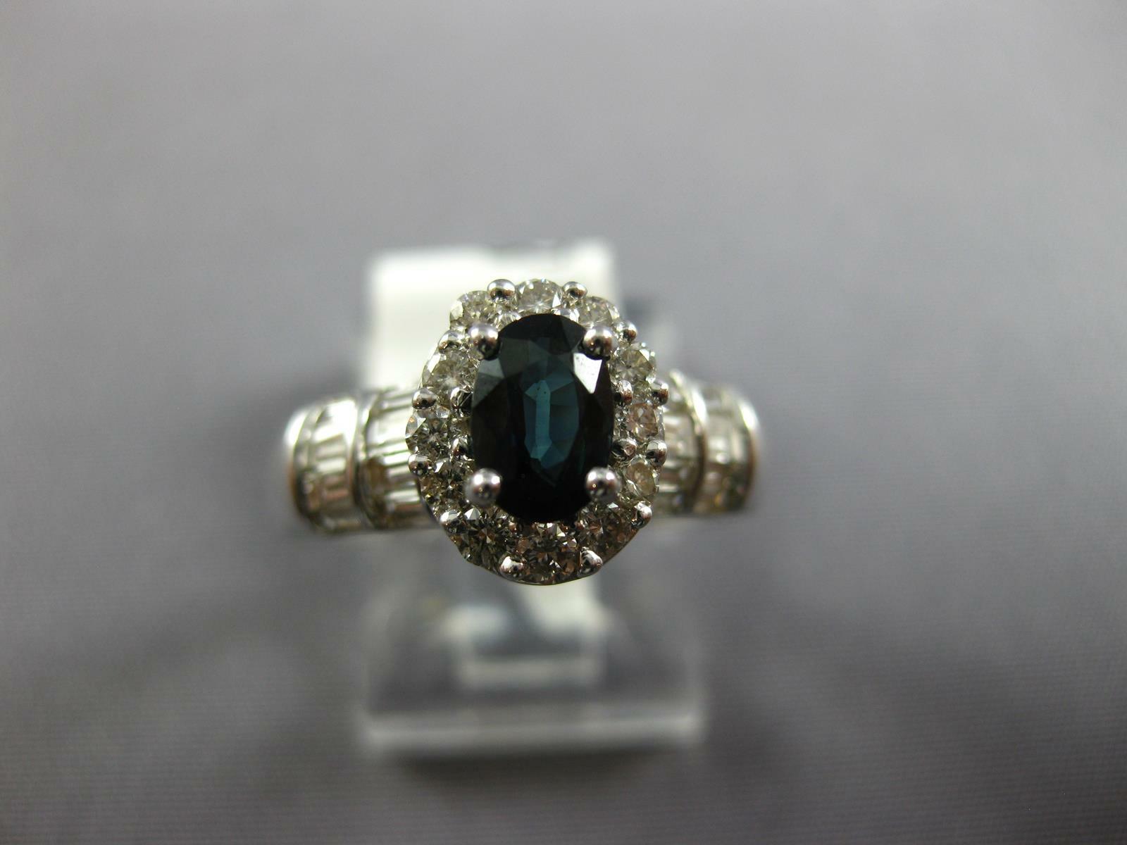 1.52CT DIAMOND AAA SAPPHIRE 14K WHITE GOLD OVAL ROUND & BAGUETTE FRIENDSHIP RING