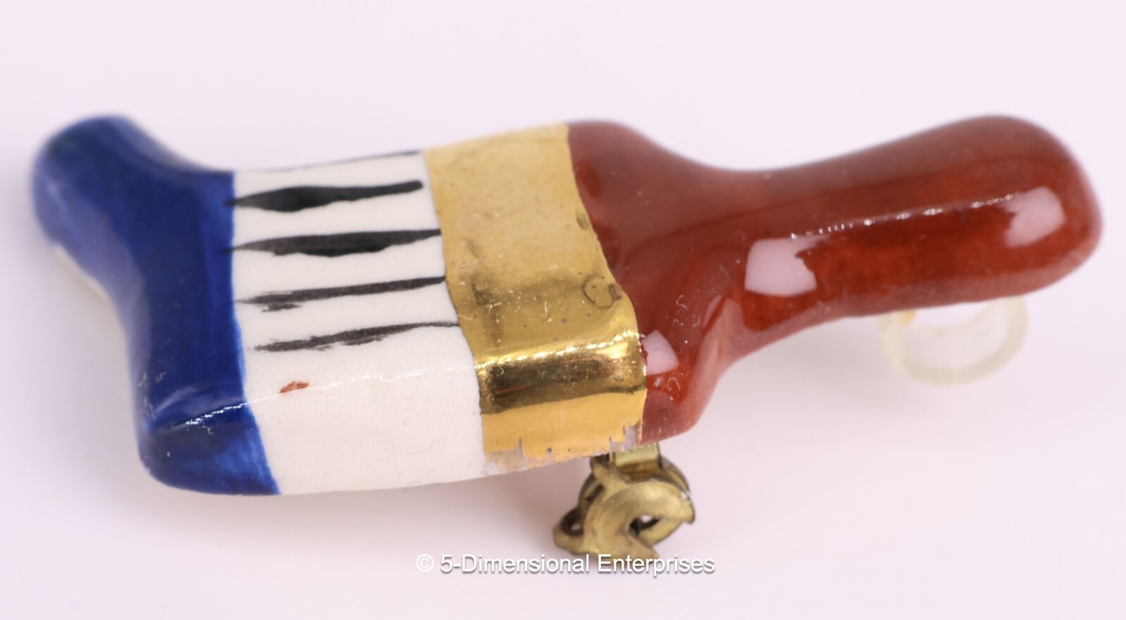 Vintage PAINTBRUSH Brooch – Gold Brown White Blue – Molded Clay and Glazed