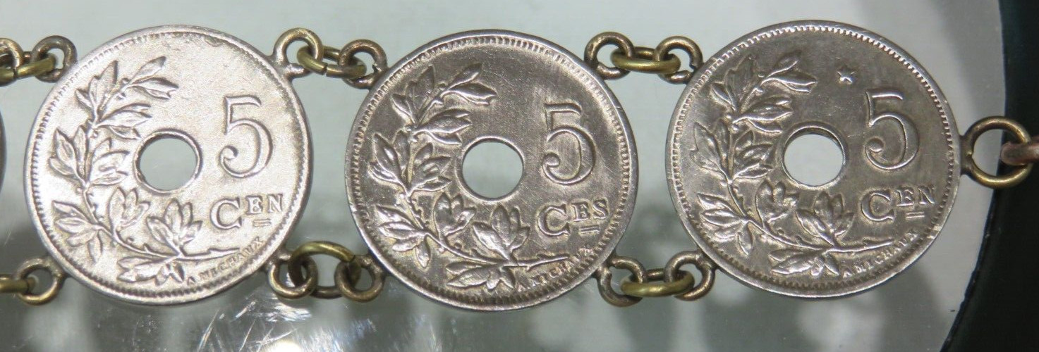 Antique 5 Centimes 1900’s Belgium Coin Chain Link Bracelet Lot 2301 lisasfinds