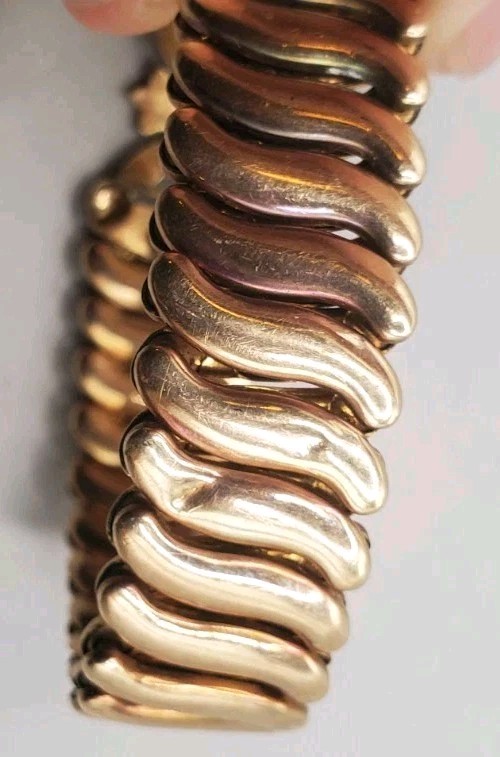 Gold Filled 1947 BOJAR Signed Aqua Blue Glass Sweetheart Expansion Bracelet