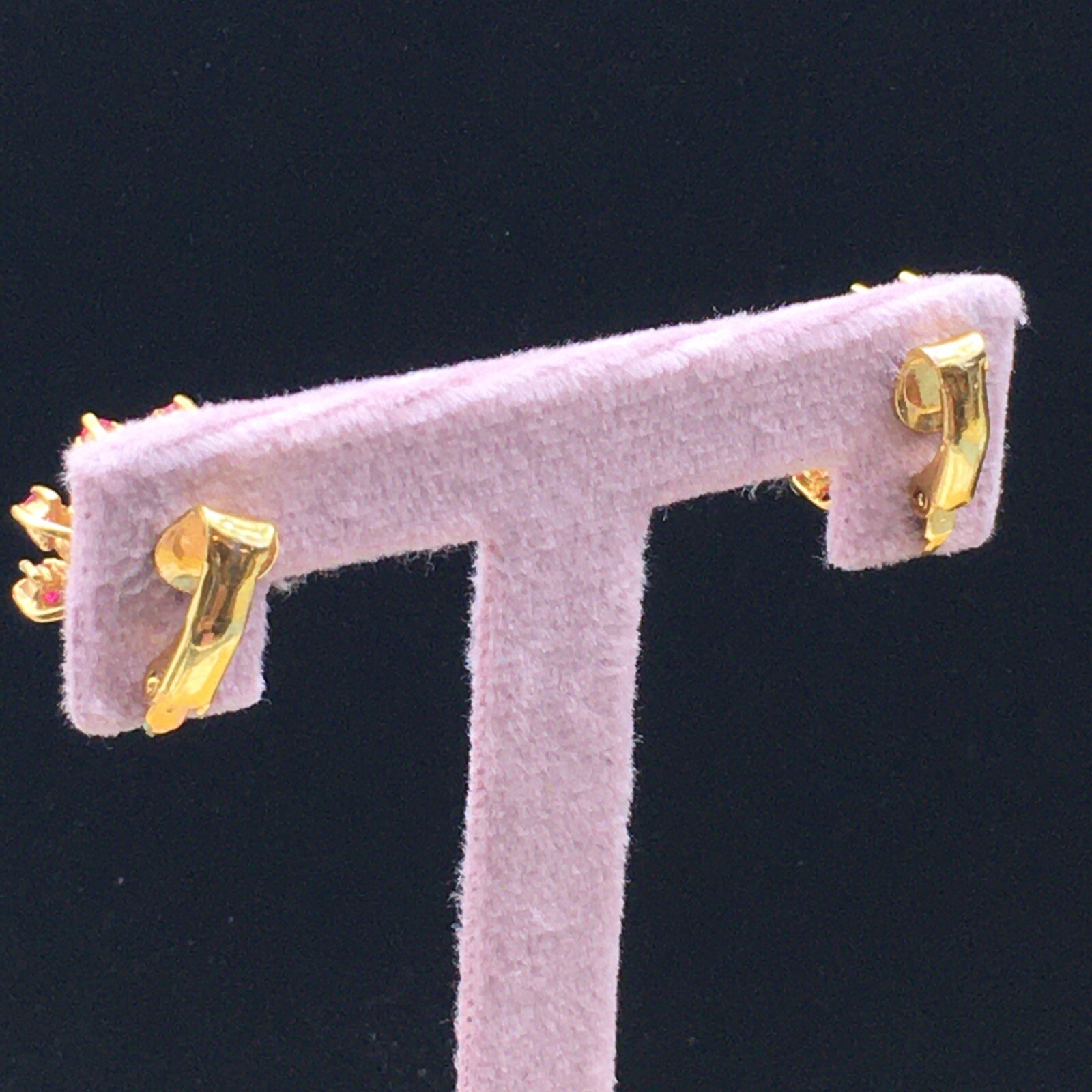 Signed Starburst Earrings Sapphires and Simulated Ruby Gold Tone Marked W