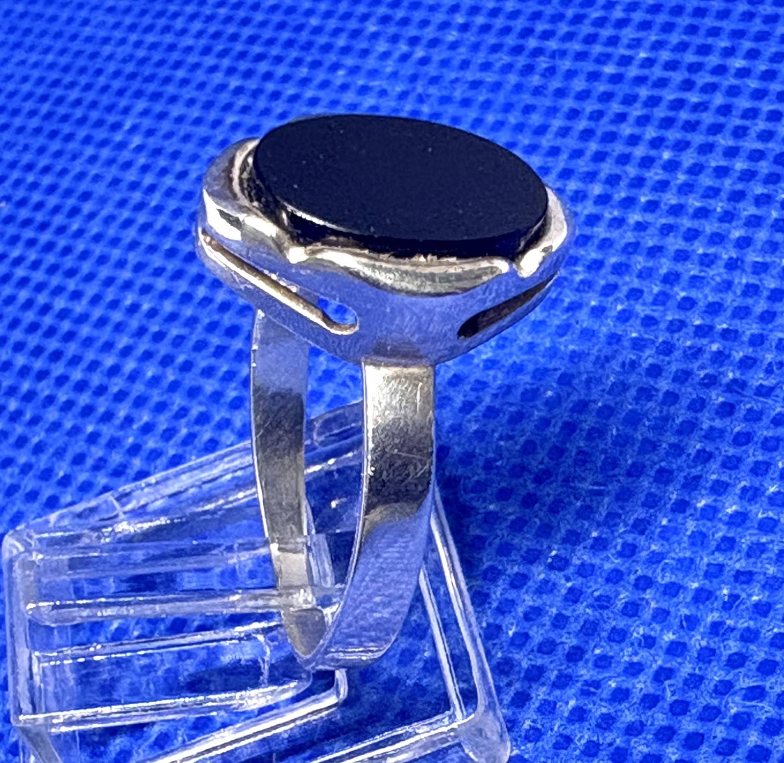 A33 Vintage 925 Sterling Silver Seal Ring Size 8.0 est 1950s Black Onyx 2.9g