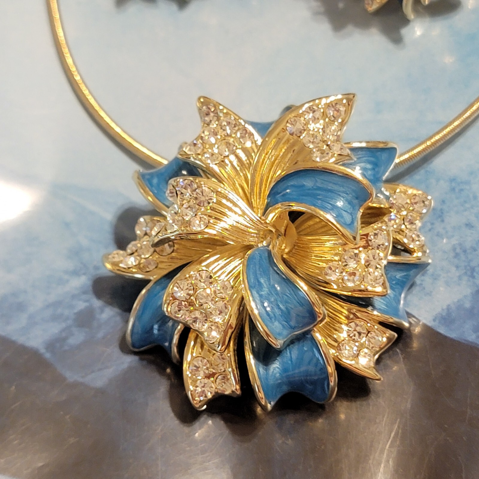 Retired Joan Boyce Flower Necklace Brooch Earrings Ring Jewelry Set, Rare js-