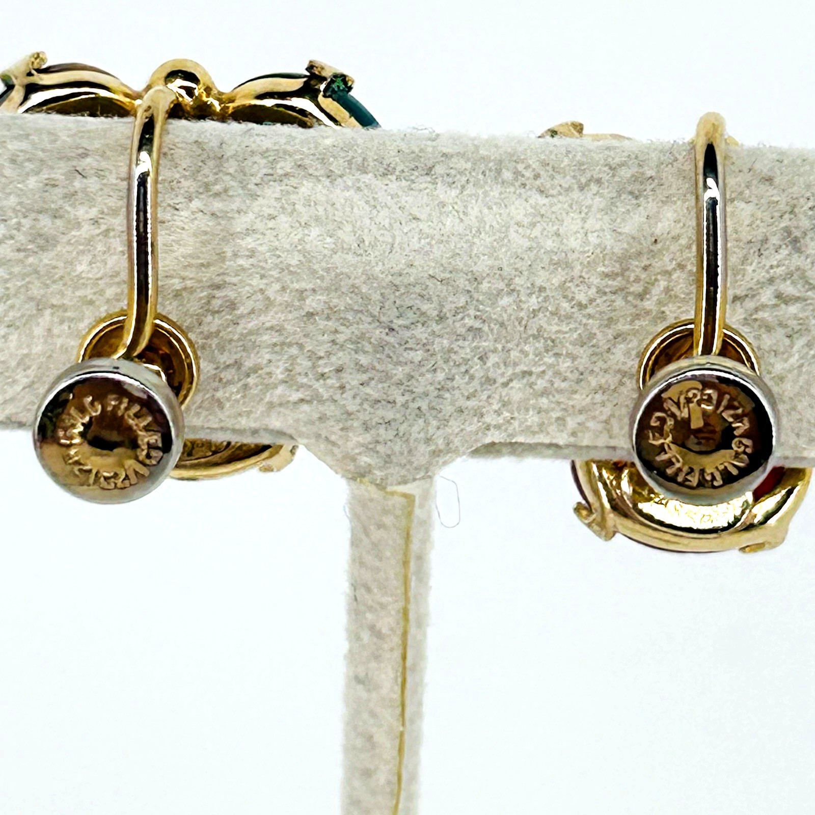 12K Gold Filled VTG Burt Casell Screw Back Earrings Jade Carnelian Tiger’s Eye