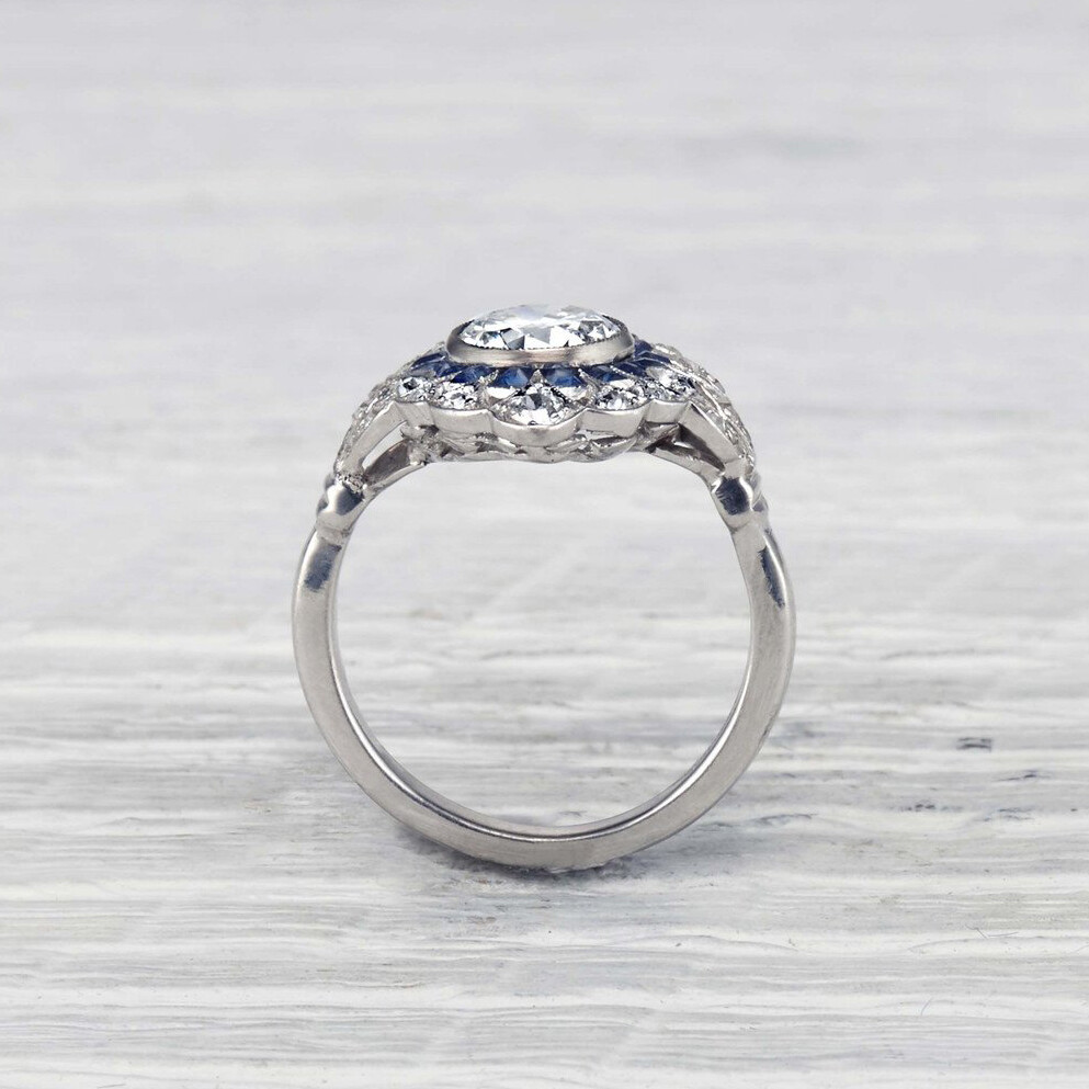 New Art Deco 1.40Ct White Round Cut Simulated Diamond Engagement 925 Silver Ring