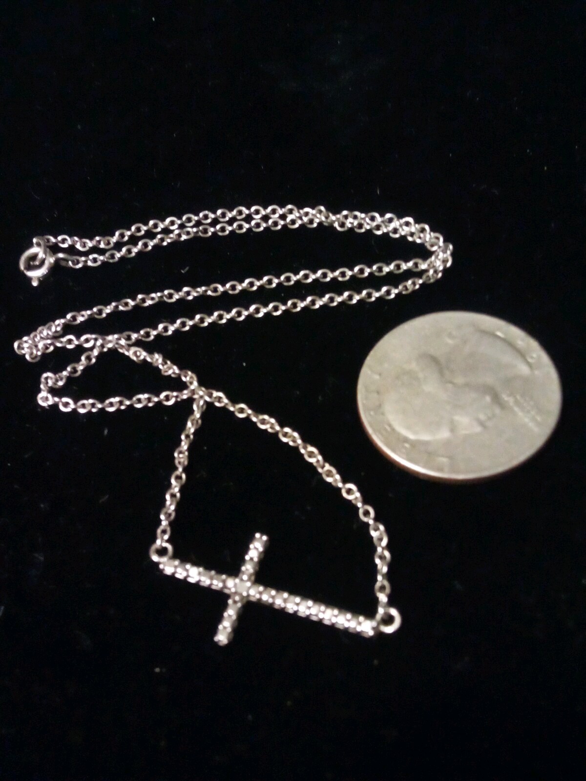 Vintage Sterling Silver Chain Necklace 15in W/ Cross Pendant Christian C17