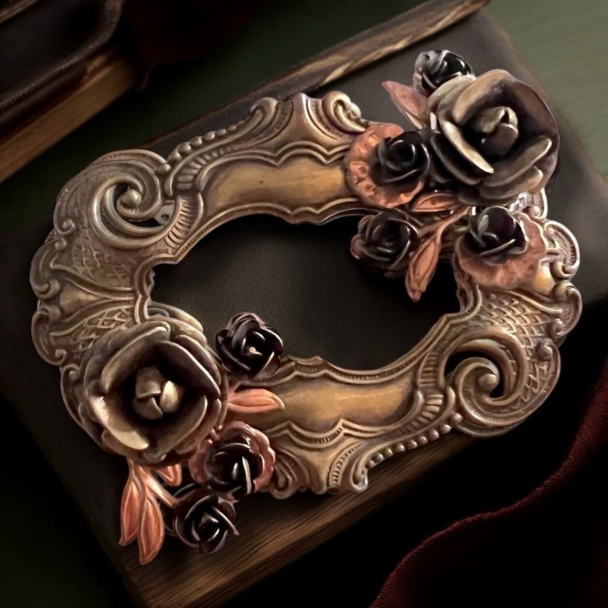 Victorian Revival L Rose Brooch Mixed Metal Gothic Vintage Dark Academia