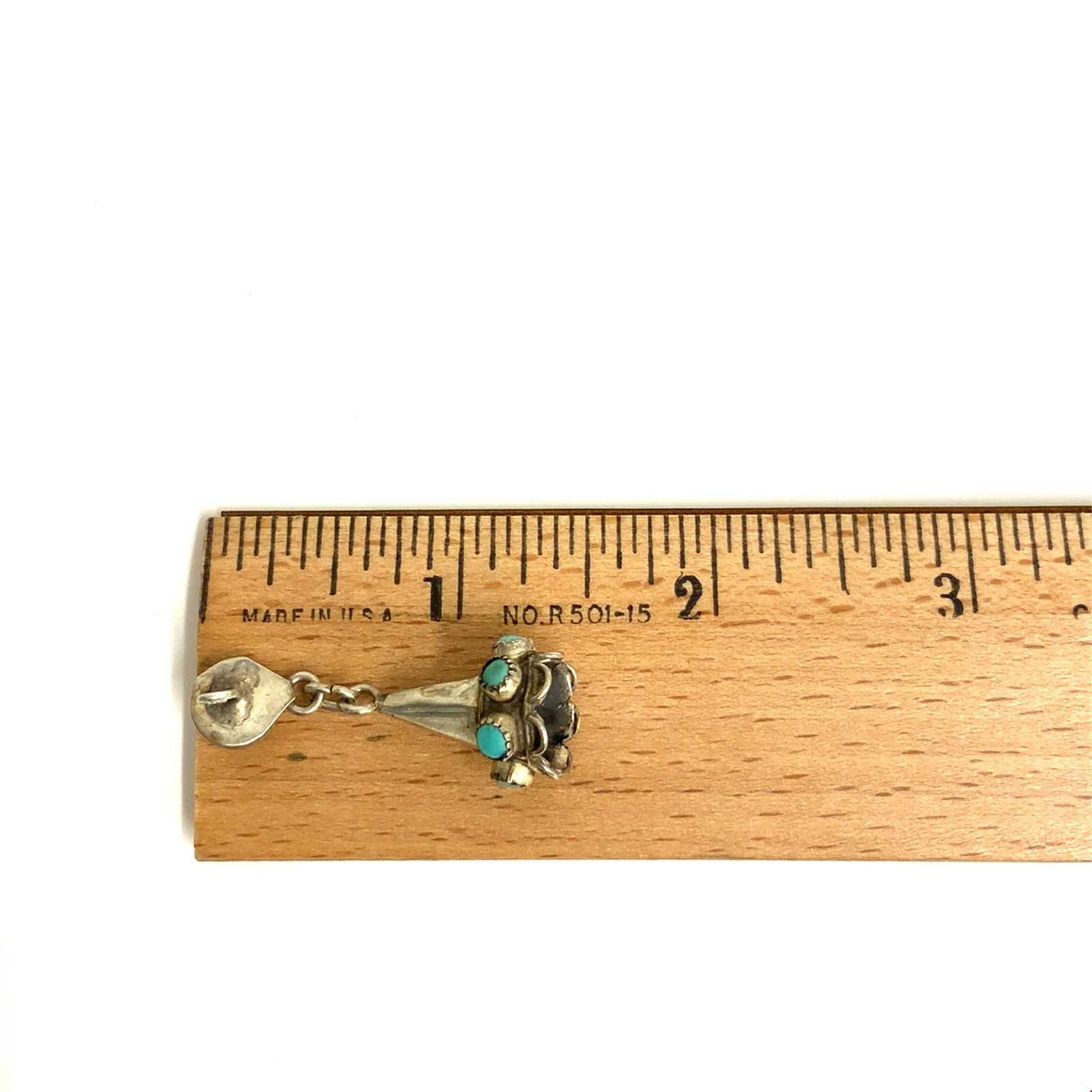 Vintage Sterling Silver Southwestern Inlay Turquoise Stone Cone Shape Pendant