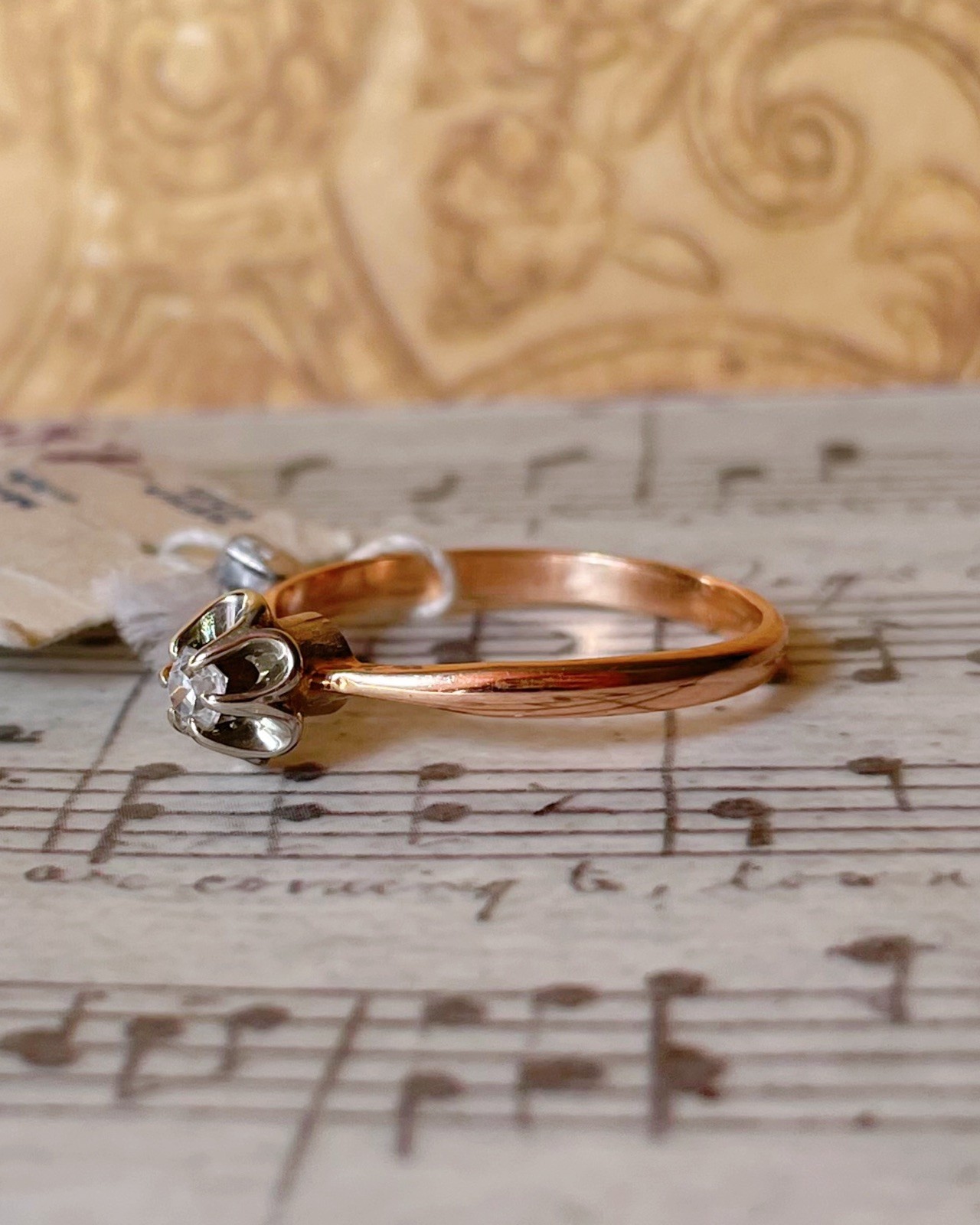 Vintage Soviet Kiev Jewelry Company 14k Two-Tone Gold and Cubic Zirconia Ring