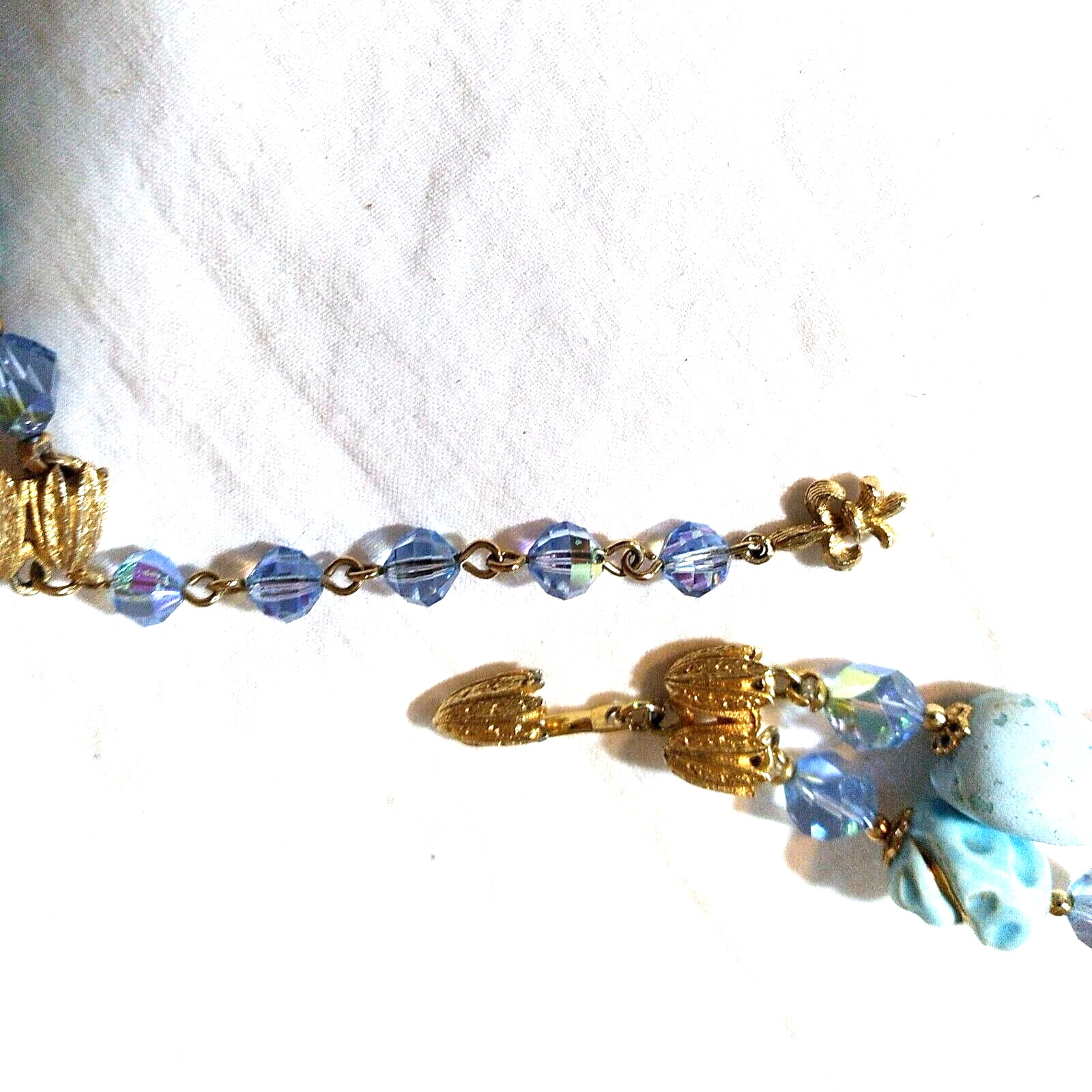 Vtg Vendome Blue 2 Strand Necklace and Earrings Set Crystal Faux Larimar beads