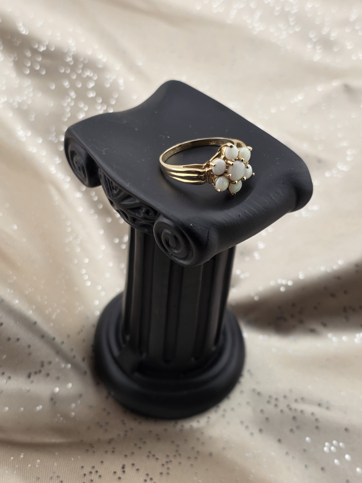 Antique 10K Solid Gold Natural Opal Cluster Ring Floral Estate Size 7.75. W Box.