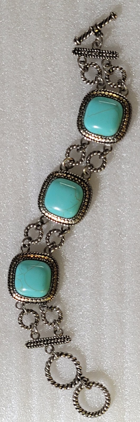 Vintage South Western style Faux Turquoise Cabochons Link Panel Bracelet