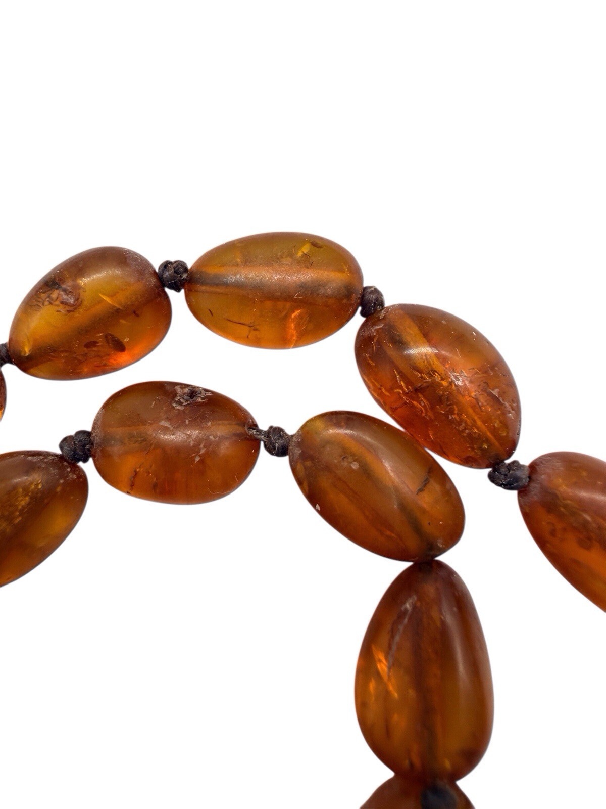 Vintage Natural Honey Amber Small Necklace Choker Gold P. Clasp Hand Knotted A9