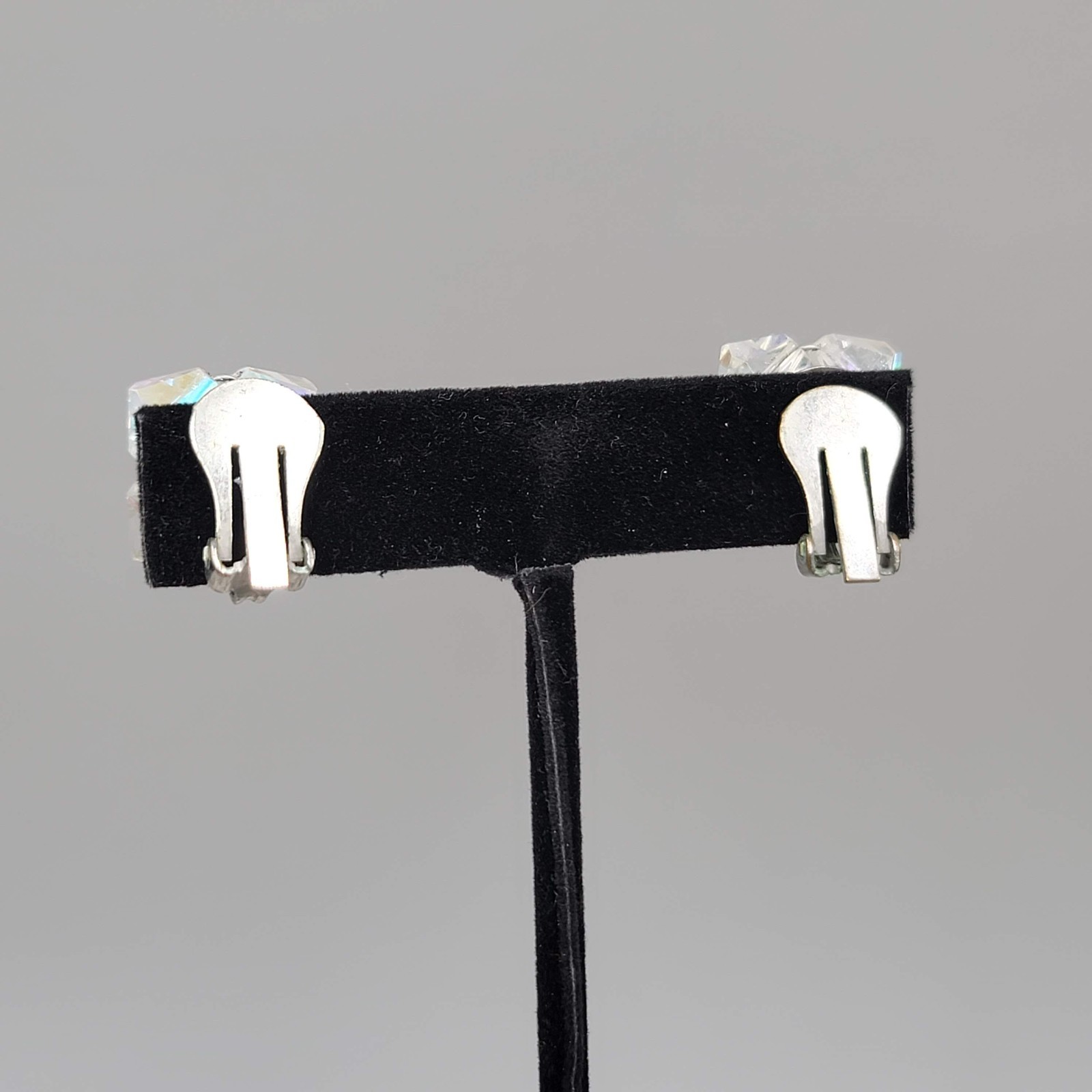 Vintage AB Bicone Cluster Bead Clip on Earrings Studs 3/4″