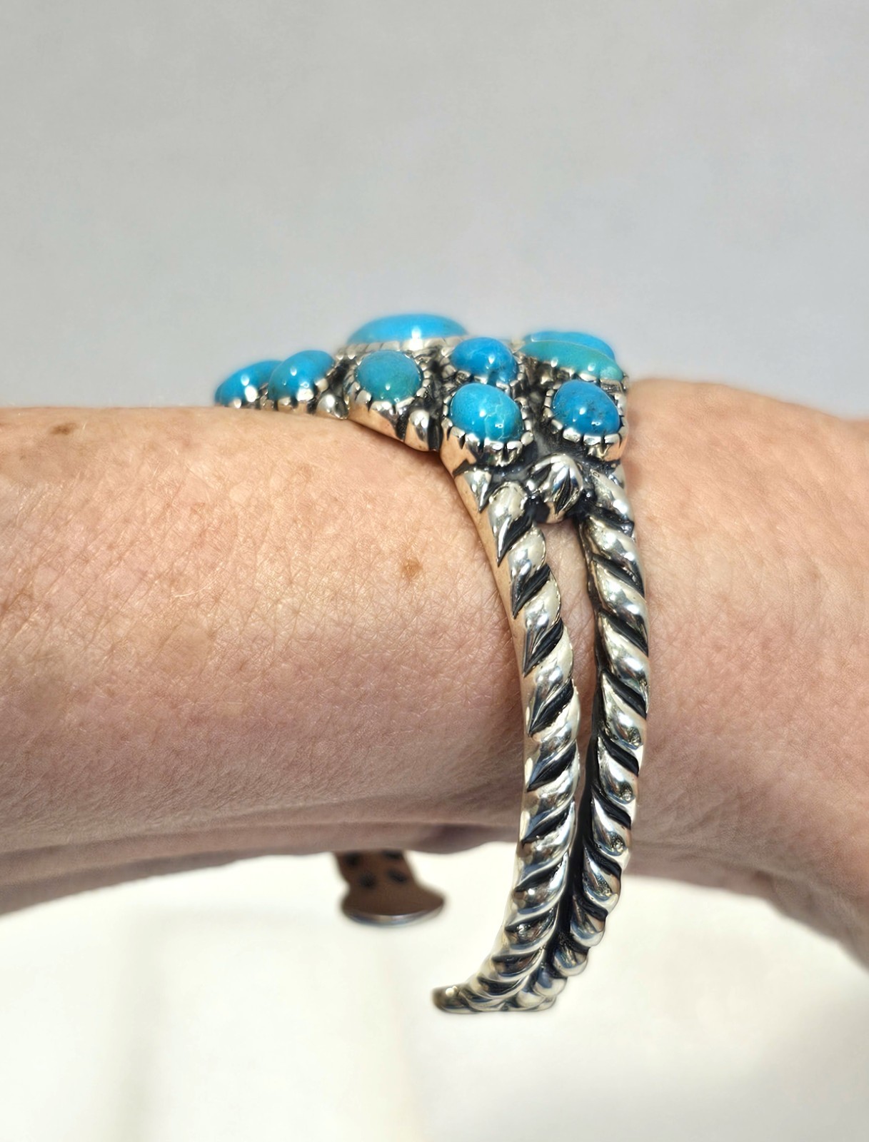 Carolyn Pollack sterling silver turquoise cluster cuff bracelet Relios signed