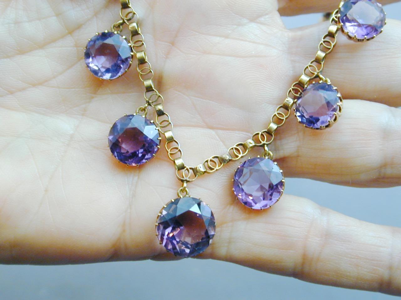 Antique 18k Gold 17 Round Graduated Amethyst Riviere Necklace STUNNING