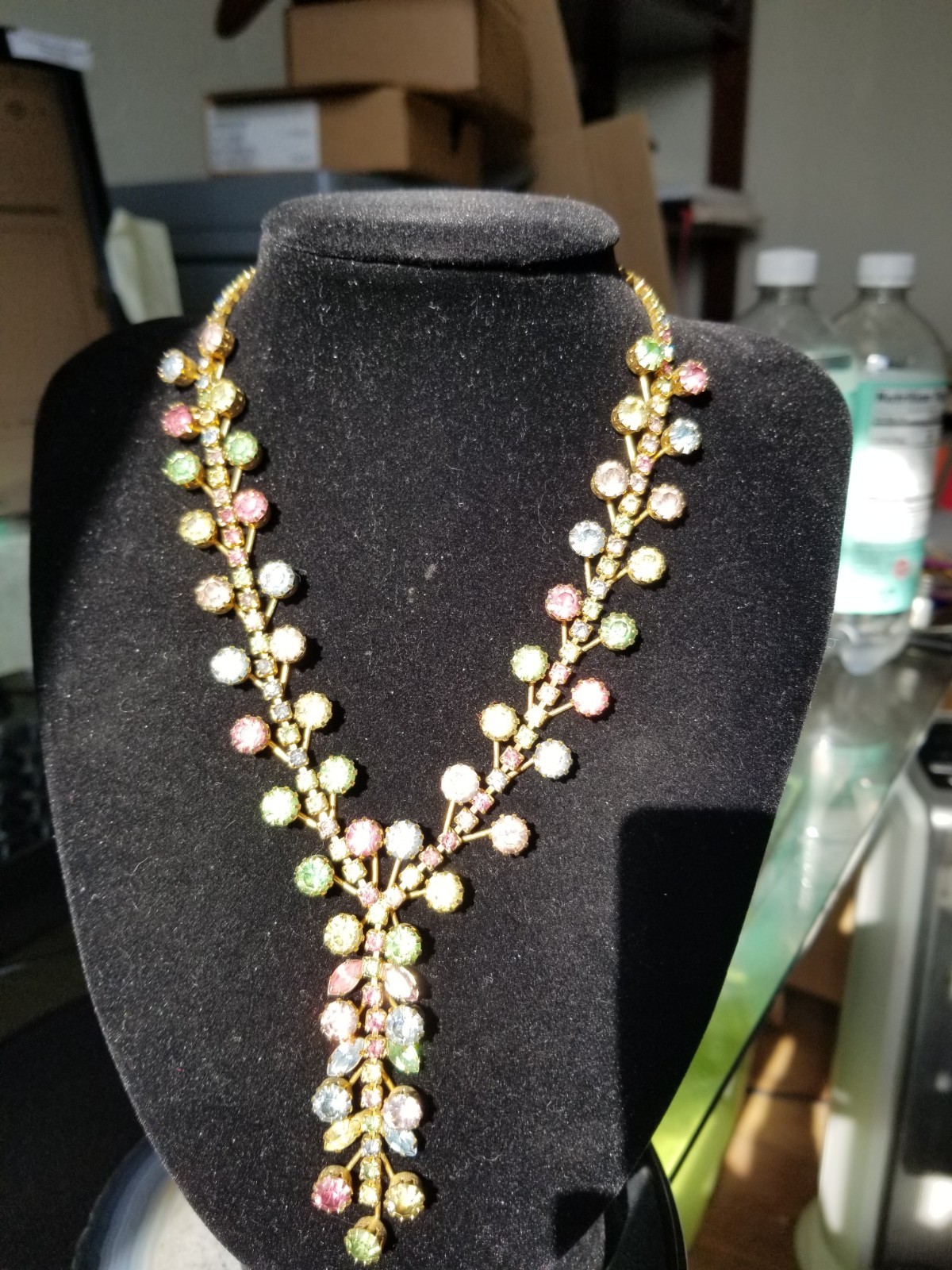 Vintage Crystal Pastel Multi-Color Rhinestone Choker Necklace