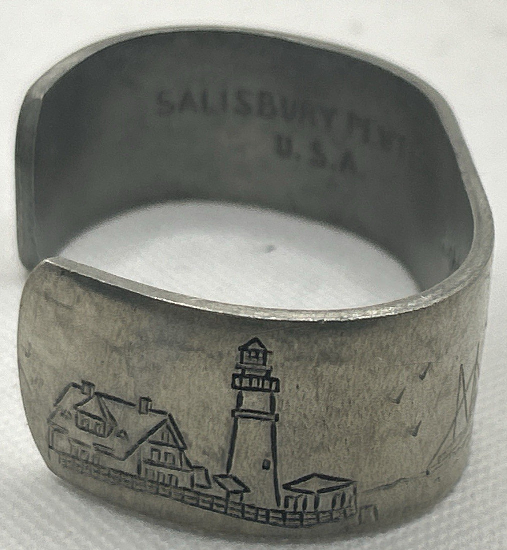 Salisbury Pewter Light houses of Maine Signed Embossed Cuff Bracelet 7″ Coastal
