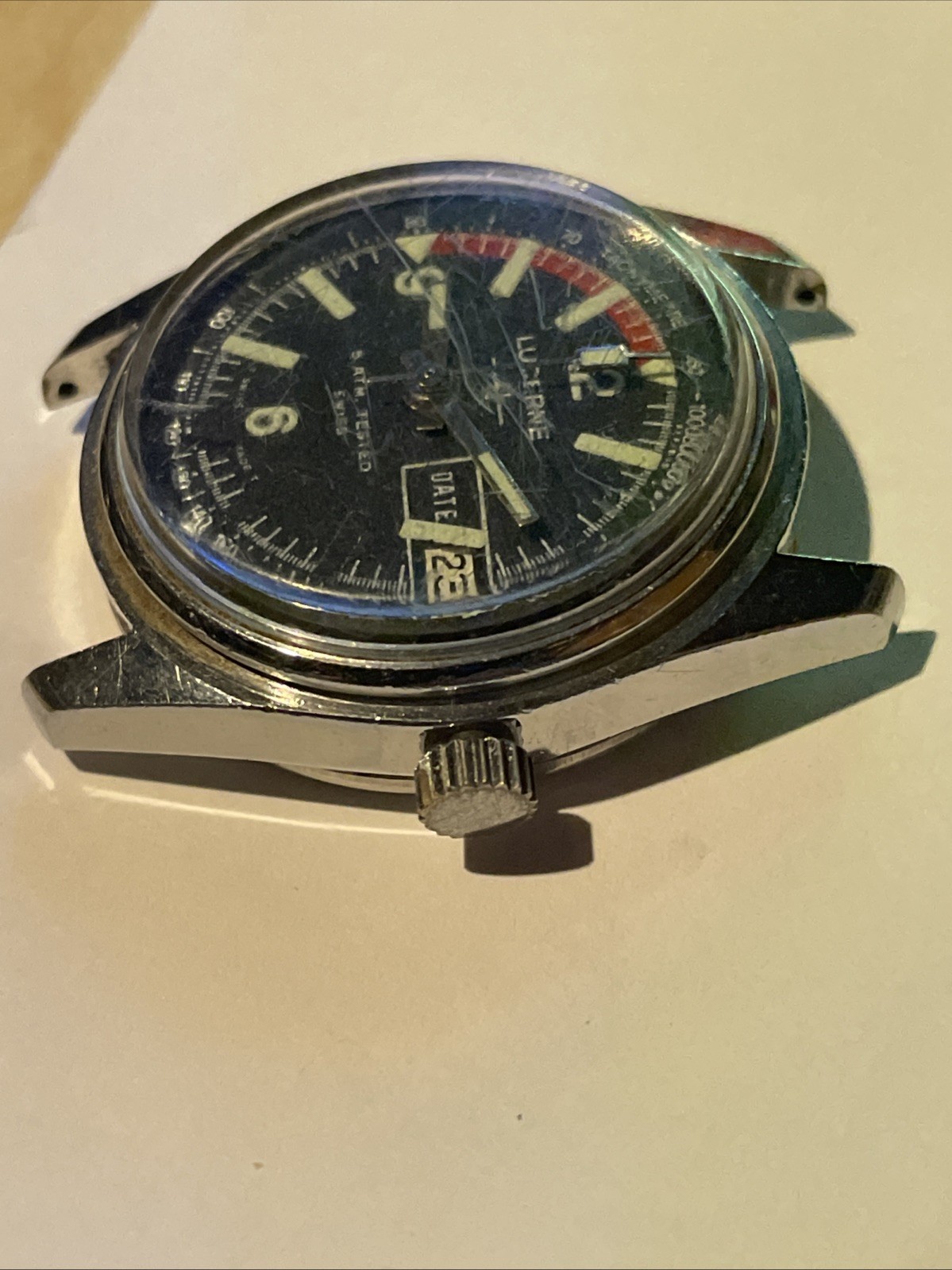 Diver Lucerne 5 ATM Steel Vintage Old Stock Manual Winding 33mm Read Description