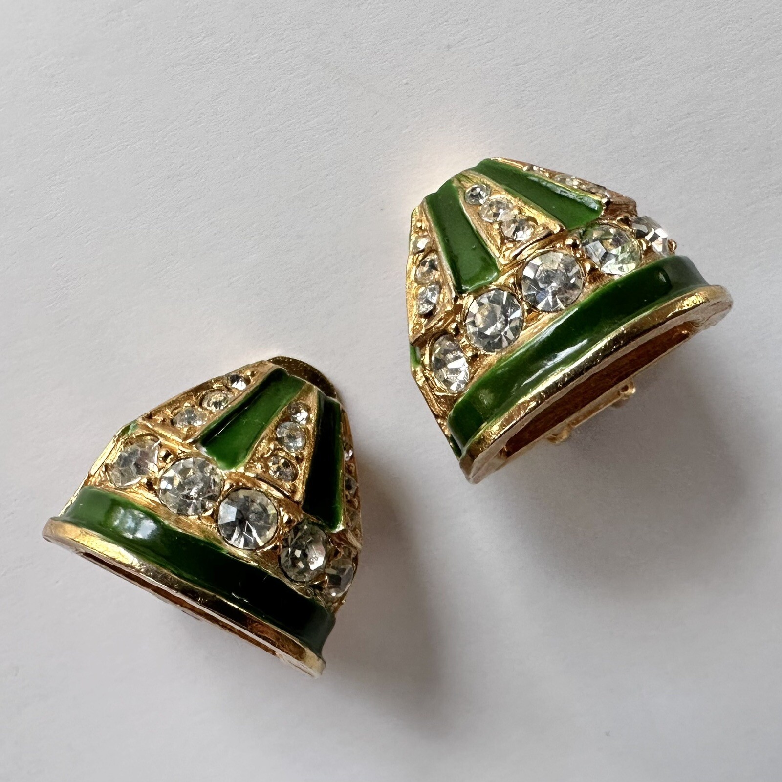 Vintage 1960s Kenneth Jay Lane Signed K.J.L. Gilt Enamel Rhinestone Earrings