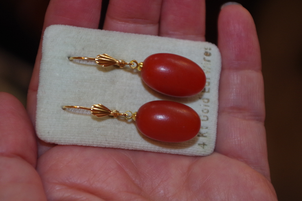 HANDMADE 14K GF GORGEOUS DARK AMBER 39MM BAKELITE OVAL LEVER BACK EARRINGS