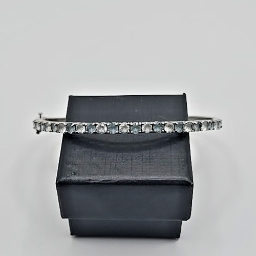 Vintage Signed SUN Sterling Silver Blue Topaz White Sapphire Cuff Bracelet 10.4g