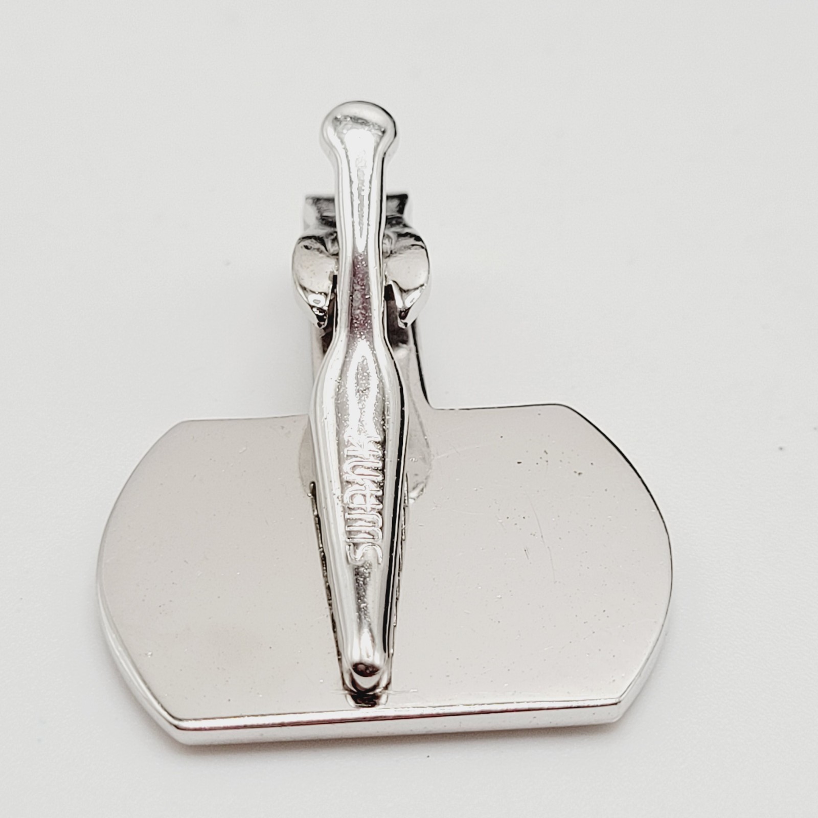 G Letter Old English Script Silver Tone Black Enamel SWANK Tie Clip Clasp