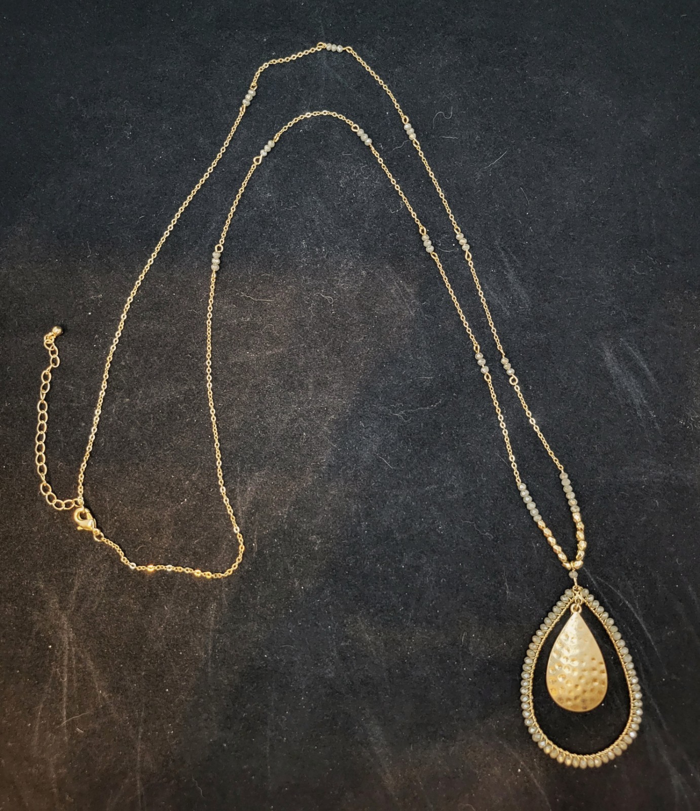Vintage Long Gold-Tone Beaded Statement Pendant Necklace ~ 37″ Long