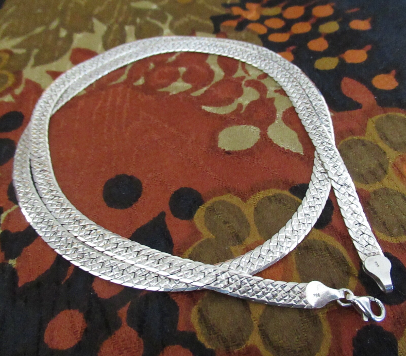 Vintage Sterling Silver Herringbone Link Chain Necklace 925 Italy 5.3mm 24″ Long