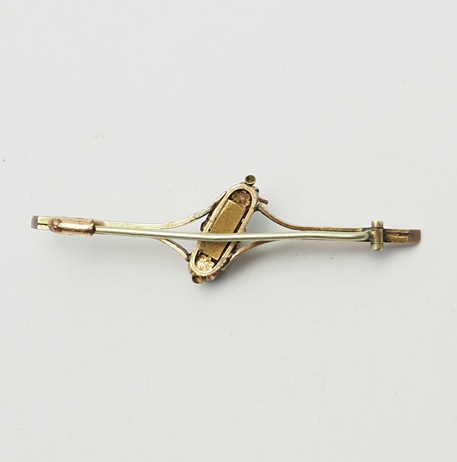 Antique pearl green emerald gold filled bar brooch pin