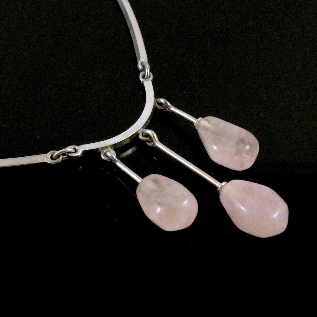N.E. From – Denmark. Sterling Silver Necklace with Rose Quartz. 1960s.