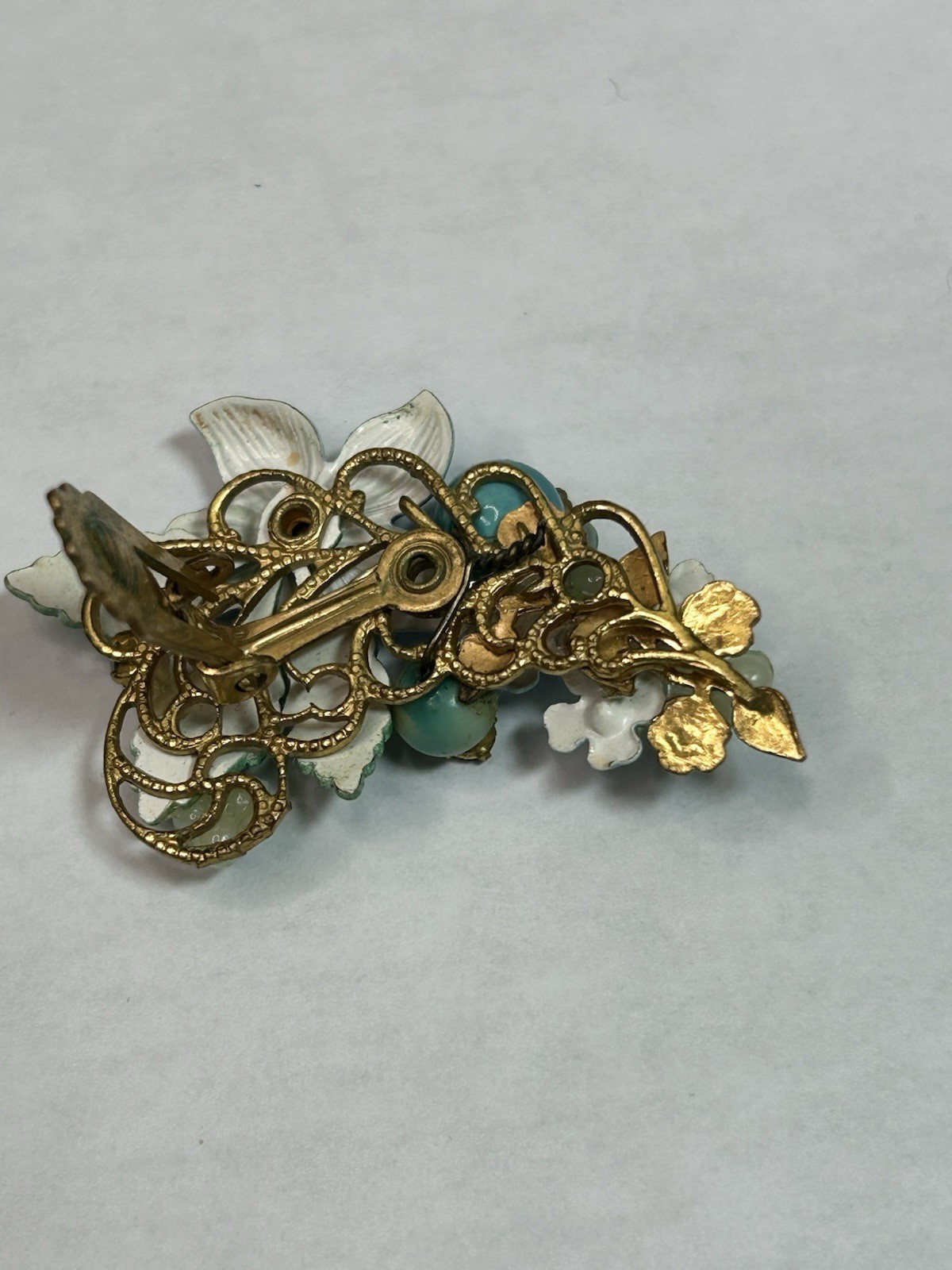 Miriam Haskell Lever Back Clip Earrings Blue Enamel AB Stones & Sim Pearls RARE!