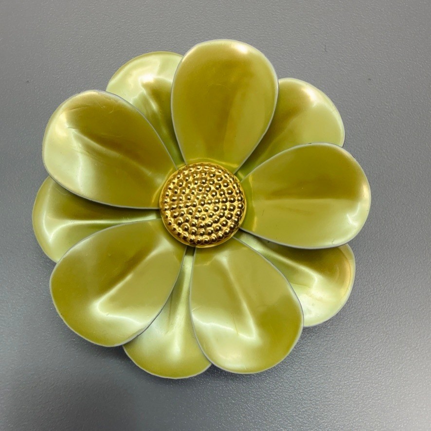 Vintage Brooch Earring Lot Lime Green Enamel Gold Tone Flower Ladybug Enamel