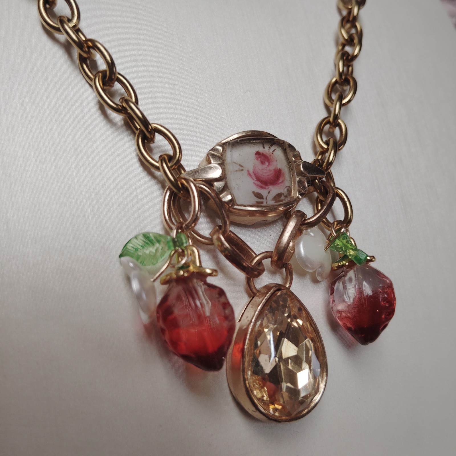 Artisan Repurposed Glass Charm Bracelet Or “15 Necklace Whimsical Steampunk