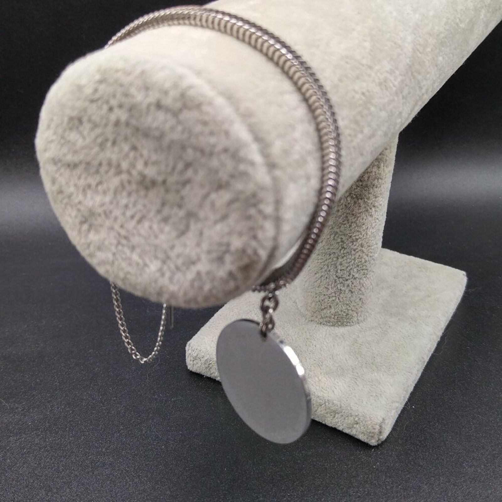 Vintage Monet Snake Chain Bracelet Engravable Disk Rhodium Sister Clasp