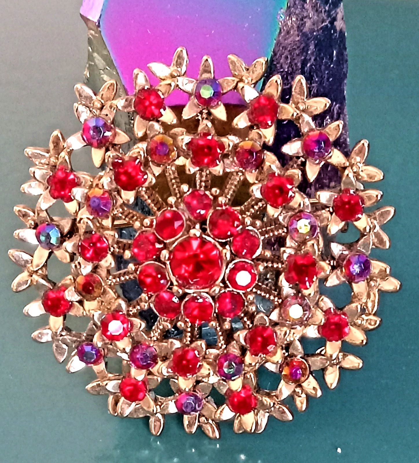 Vintage Liz Claiborne AB Rhinestone Floral Brooch Pin & Bail Pendant STUNNING!