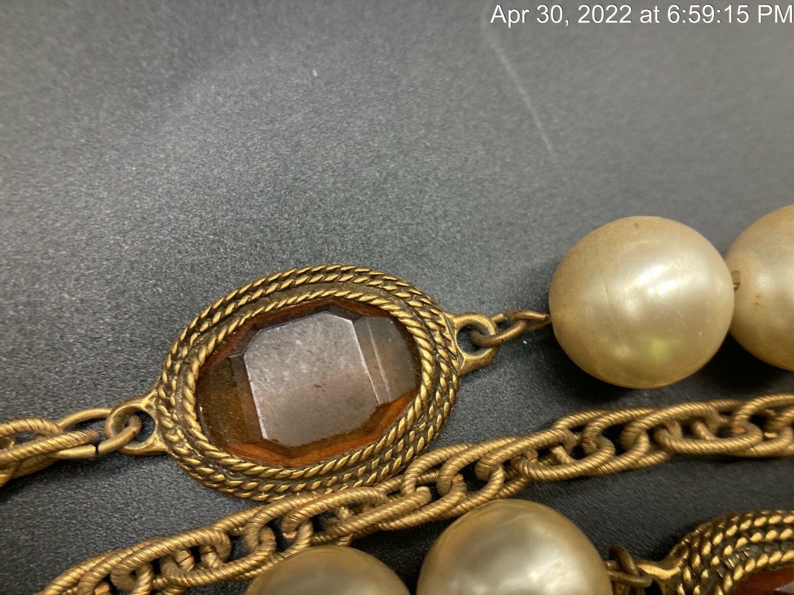 Vintage Czech Glass Faceted Crystal Gold Tone Rope Art Deco Flapper Necklace 32”