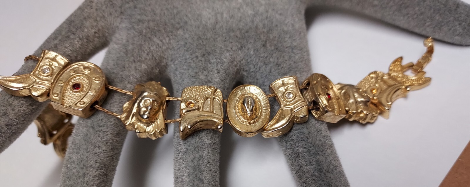 Vintage Western Slider Charm Bracelet – Cowboy Boot Rhinestone