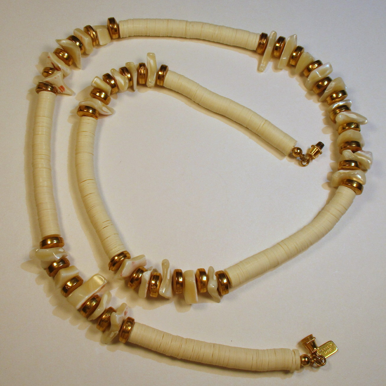 Vintage Kenneth Lane Signed Puca Shell Necklace Accented with Golden Beads