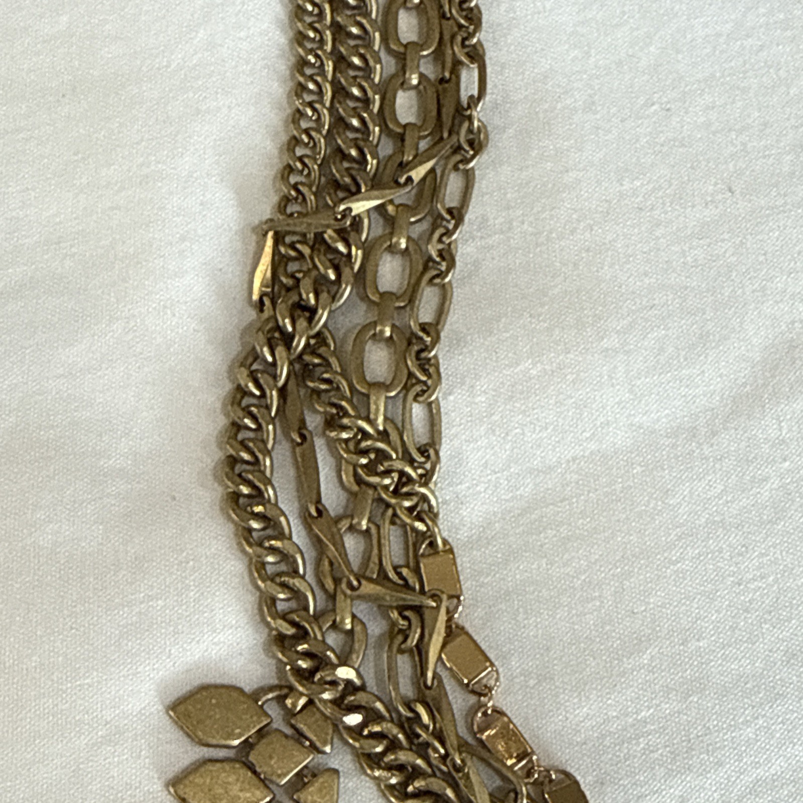 Vintage Signed Stella & Dot Brushed Gold-tone 5-Strand Necklace Chunky Statement
