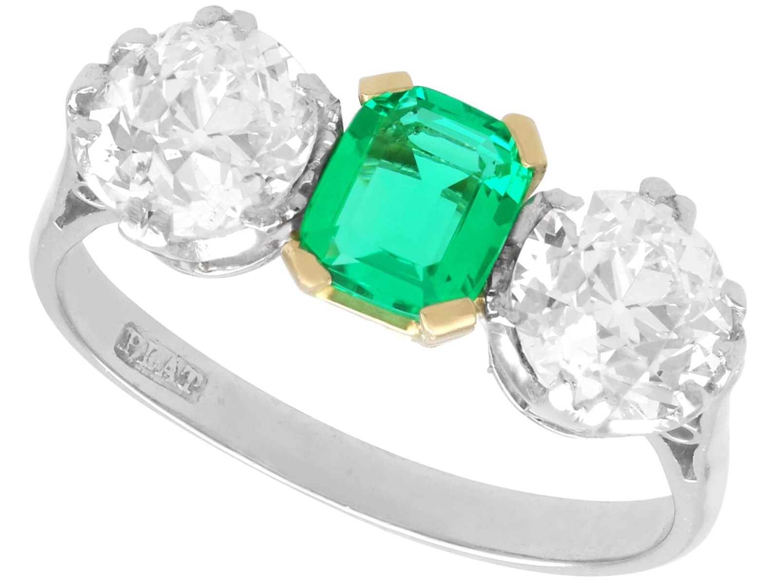 0.50Ct Colombian Emerald and 1.94Ct Diamond, Platinum Trilogy Ring Circa 1935