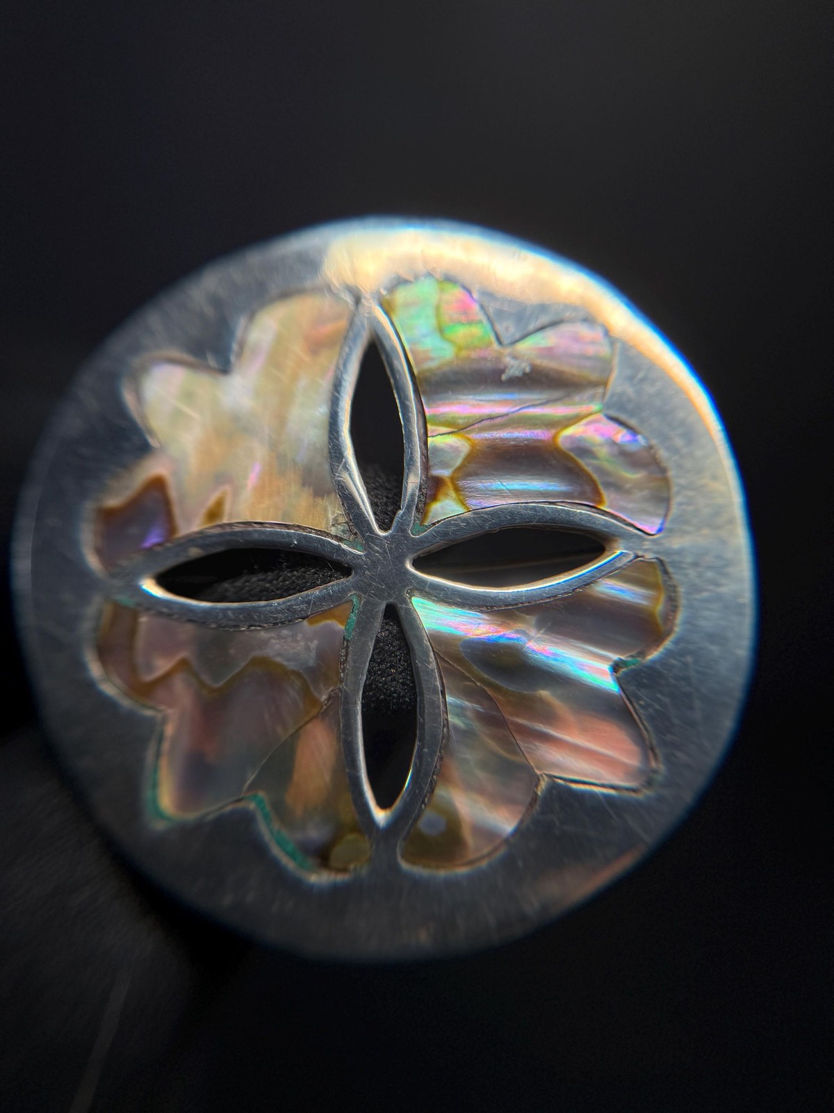 Taxco EMI Sterling Silver Abalone Sand Dollar Brooch Pendant Mexico
