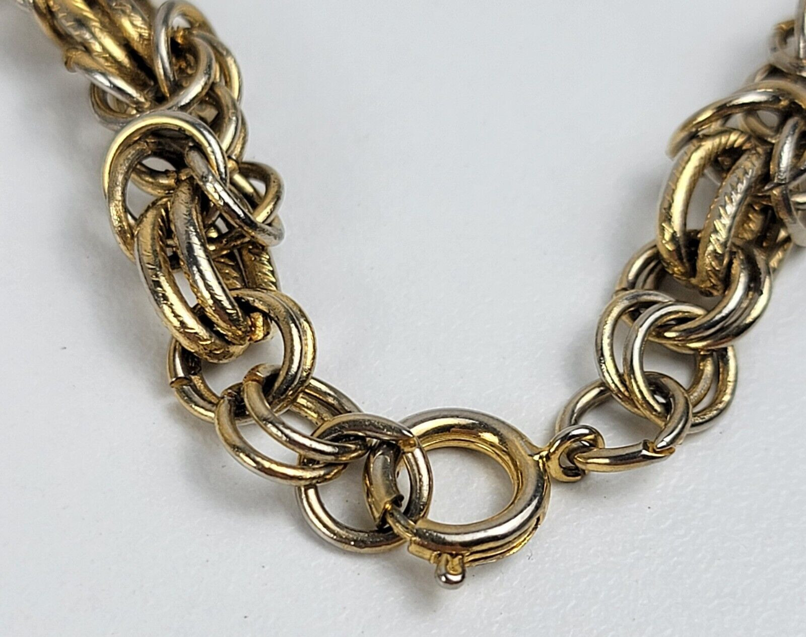 Vintage Silver And Gold Tone Fancy Chain Necklace 37 Inch Spring Ring Clasp