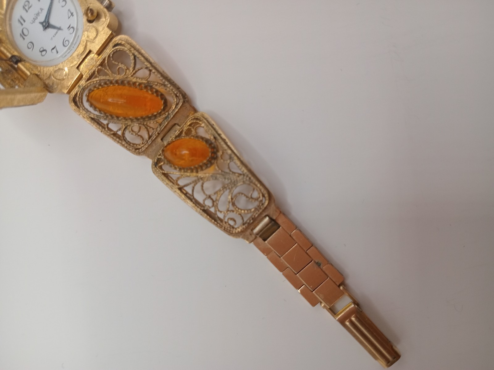 Vintage Watch Soviet “Chaika” with AMBER bracelet filigree FULLY FUNCTIONAL 17J