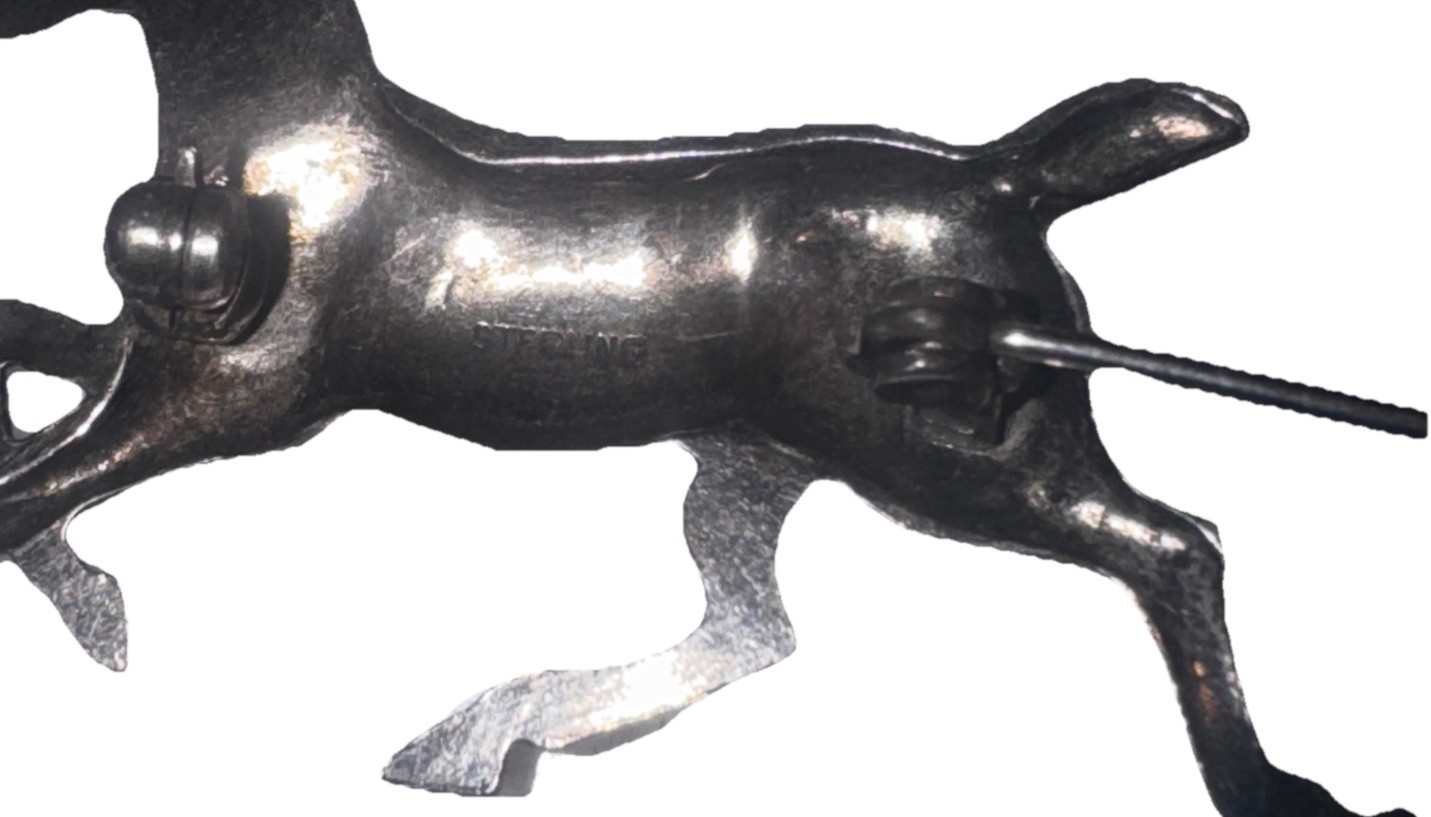 Vtg Sterling Running Horse Pin Equestrian Western 2”