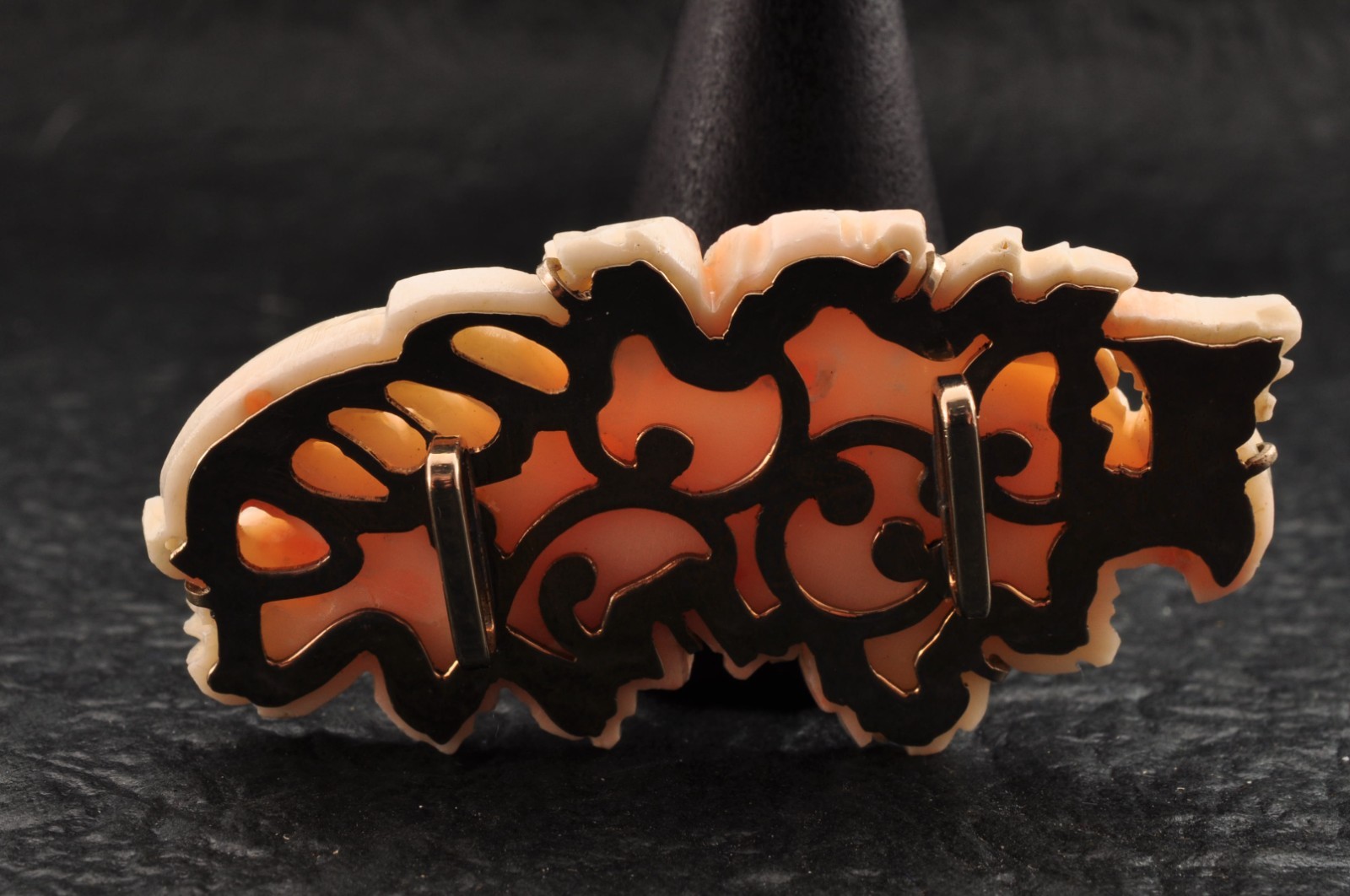Vintage angel skin coral carved, “Chrysanthemum” and Certificate (total 83.0ct).