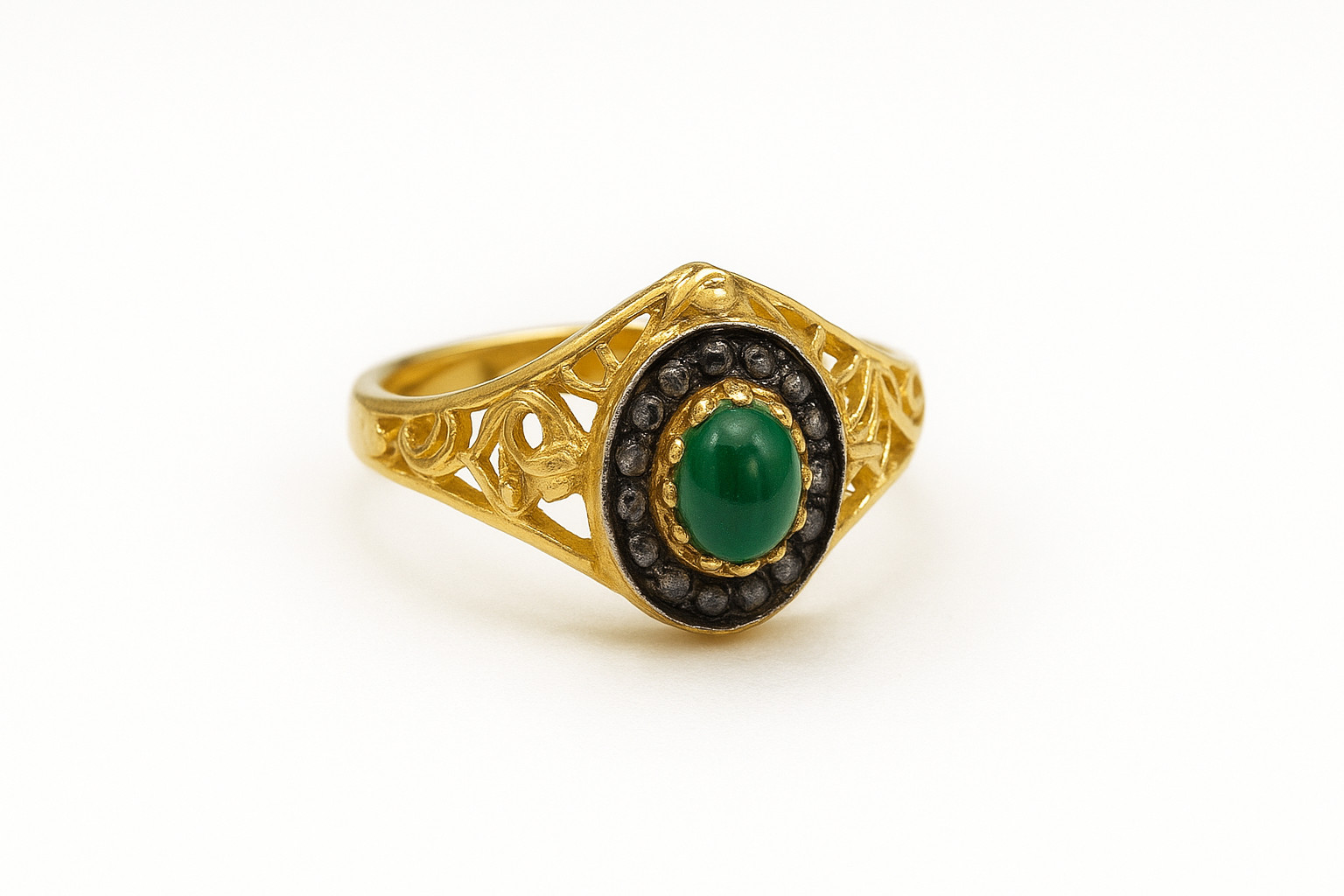 Natural Emerald & Diamond Ring, 14k Gold Plated Victorian Jewelry Gift For Her